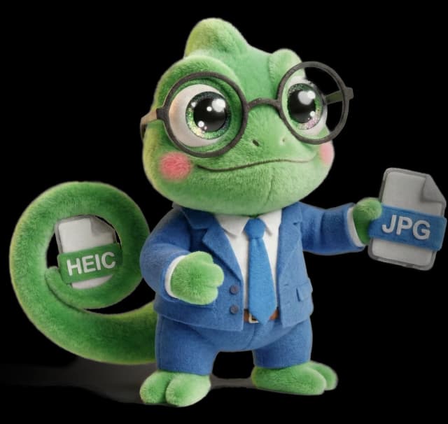 Heico la mascotte HeicPro convertissant un fichier HEIC en JPG